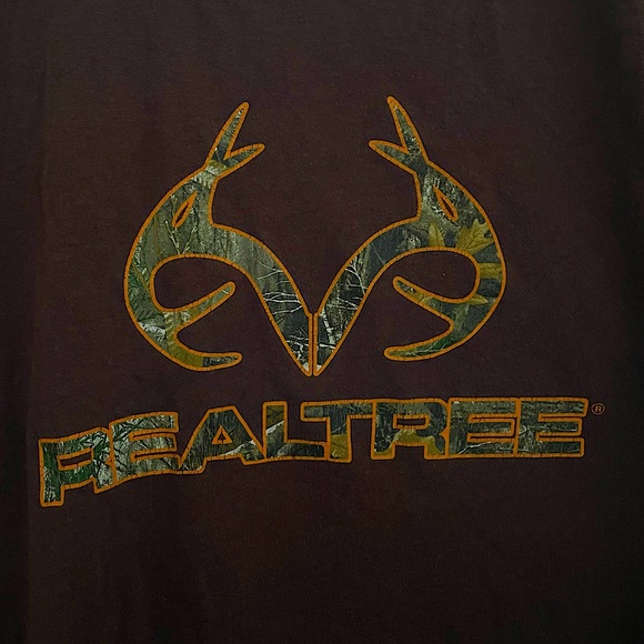 Realtree Men’s Brown Hunting T-Shirt with Orange/Camo Antler Logo Size Large - Picture 4 of 4